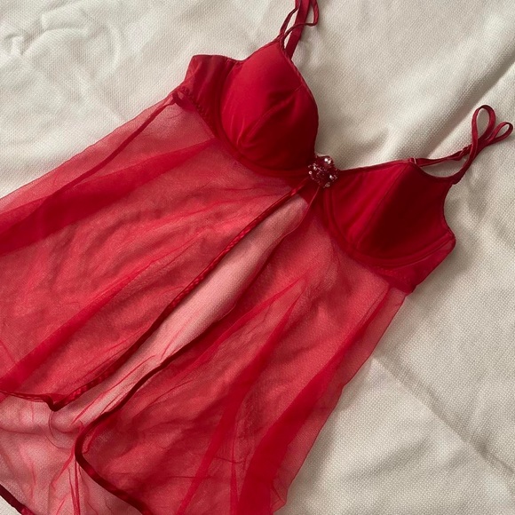 Victoria's Secret red sequin mesh lingerie cami top - Picture 2 of 4